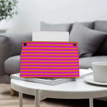 Pink and Orange Stripe Pattern Tissue Box Cover PU Leather Facial Tissue Dispenser Boxs for Office Car & Bathroom
