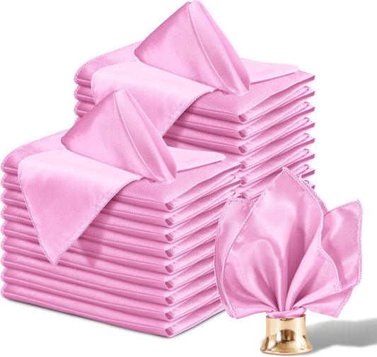 Aormenzy 25 Pack Light Pink Satin Napkins 12 x 12 Silky Napkins, Party Cloth Napkins Square Satin Napkins,Dining Table Napkins Soft Cloth Napkins for Wedding,Banquet,Party Decoration