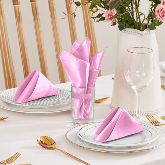 Aormenzy 25 Pack Light Pink Satin Napkins 12 x 12 Silky Napkins, Party Cloth Napkins Square Satin Napkins,Dining Table Napkins Soft Cloth Napkins for Wedding,Banquet,Party Decoration