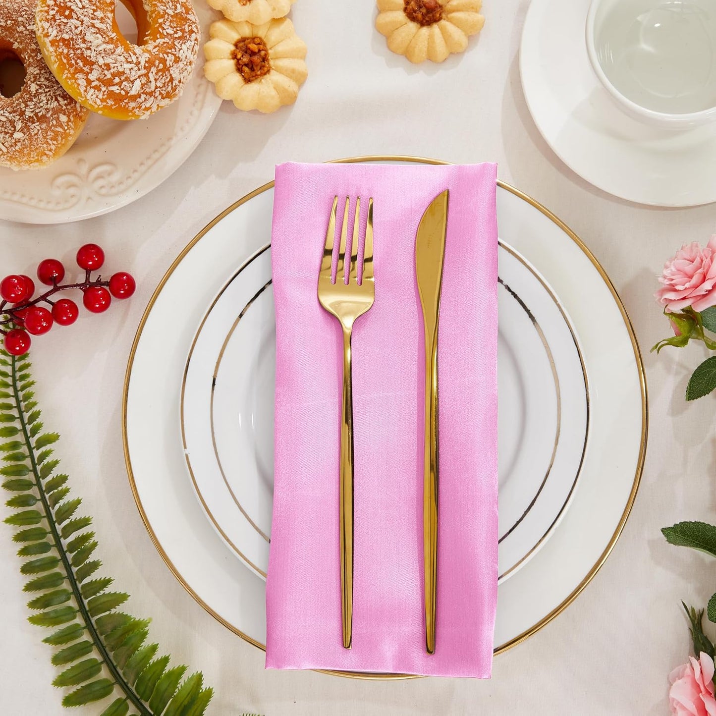 Aormenzy 25 Pack Light Pink Satin Napkins 12 x 12 Silky Napkins, Party Cloth Napkins Square Satin Napkins,Dining Table Napkins Soft Cloth Napkins for Wedding,Banquet,Party Decoration
