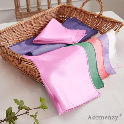 Aormenzy 25 Pack Light Pink Satin Napkins 12 x 12 Silky Napkins, Party Cloth Napkins Square Satin Napkins,Dining Table Napkins Soft Cloth Napkins for Wedding,Banquet,Party Decoration