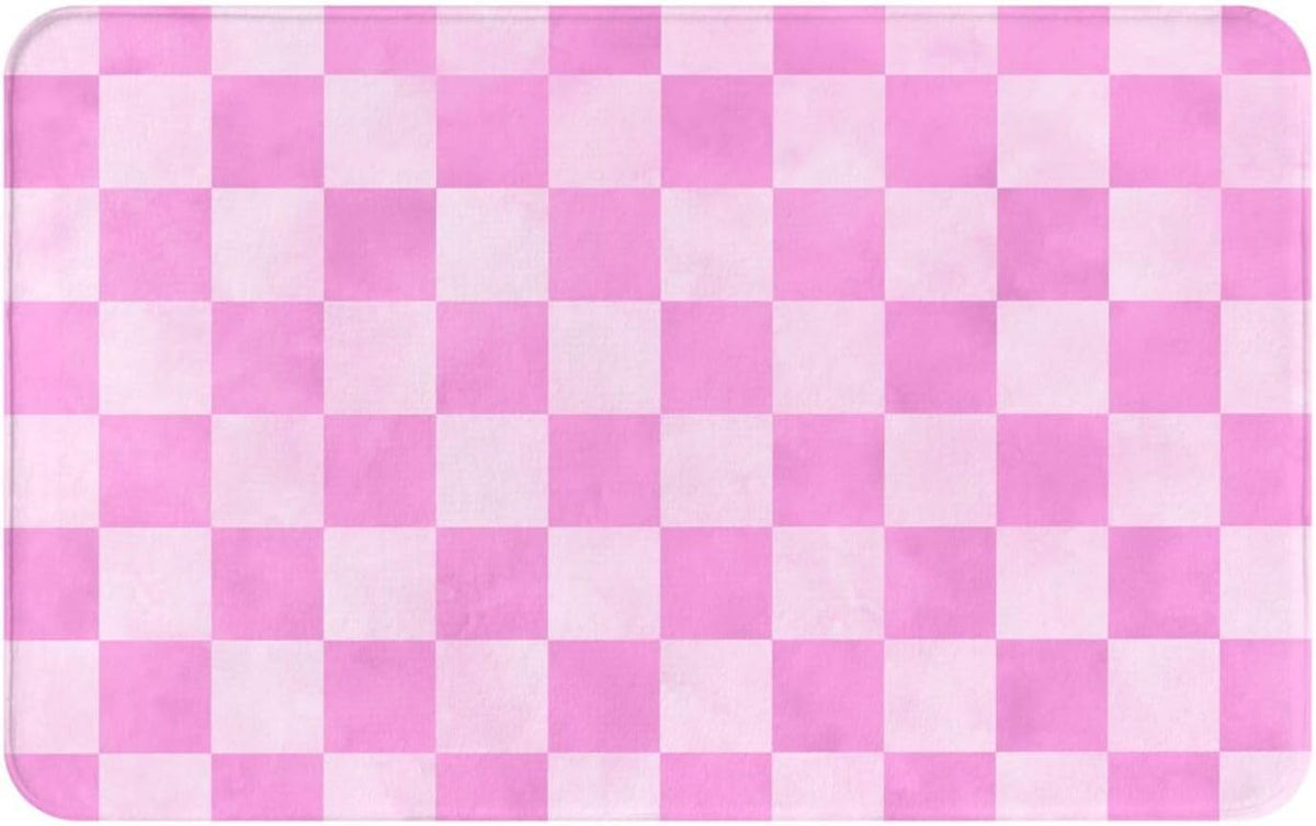 Pink Checker Print Bathroom Rugs 30x20 Inch, Non-Slip Absorbent Bath Mat Rugs, Machine Washable Shower Rug Bath Mats for Bathroom