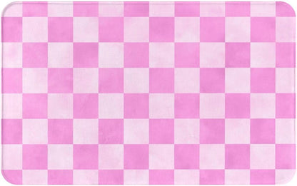 Pink Checker Print Bathroom Rugs 30x20 Inch, Non-Slip Absorbent Bath Mat Rugs, Machine Washable Shower Rug Bath Mats for Bathroom
