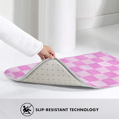 Pink Checker Print Bathroom Rugs 30x20 Inch, Non-Slip Absorbent Bath Mat Rugs, Machine Washable Shower Rug Bath Mats for Bathroom