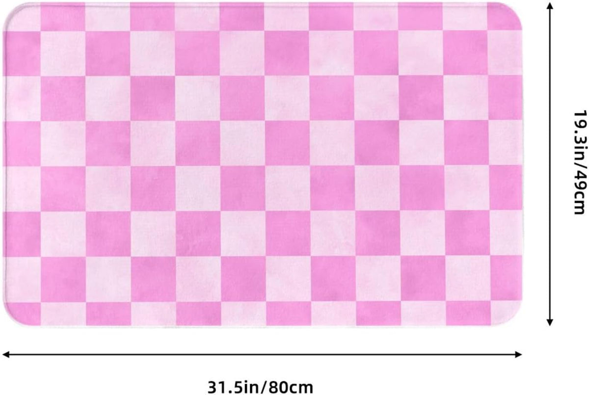 Pink Checker Print Bathroom Rugs 30x20 Inch, Non-Slip Absorbent Bath Mat Rugs, Machine Washable Shower Rug Bath Mats for Bathroom