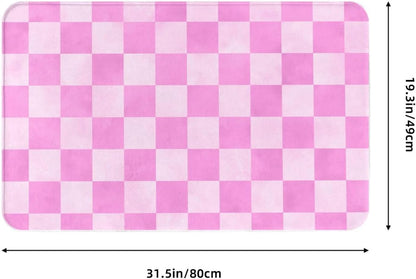 Pink Checker Print Bathroom Rugs 30x20 Inch, Non-Slip Absorbent Bath Mat Rugs, Machine Washable Shower Rug Bath Mats for Bathroom
