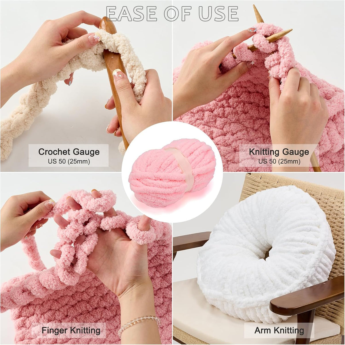 Chunky Yarn for Hand Knitting Soft DIY Blanket Light Pink 0.55LB