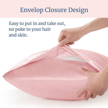 Satin Pillowcases, Standard Size 20x26 Inch, Pink, Set of 2