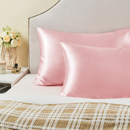 Satin Pillowcases, Standard Size 20x26 Inch, Pink, Set of 2