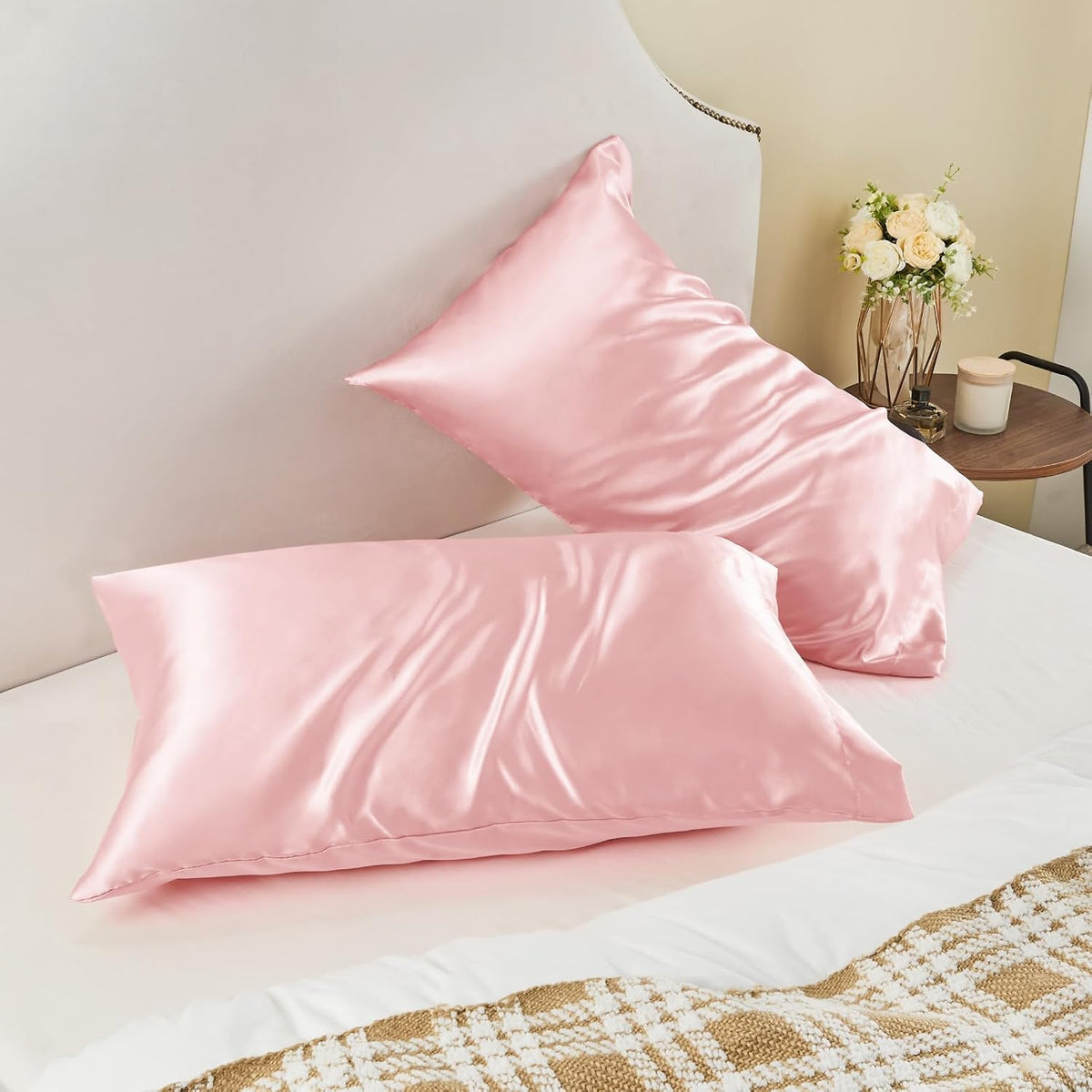 Satin Pillowcases, Standard Size 20x26 Inch, Pink, Set of 2
