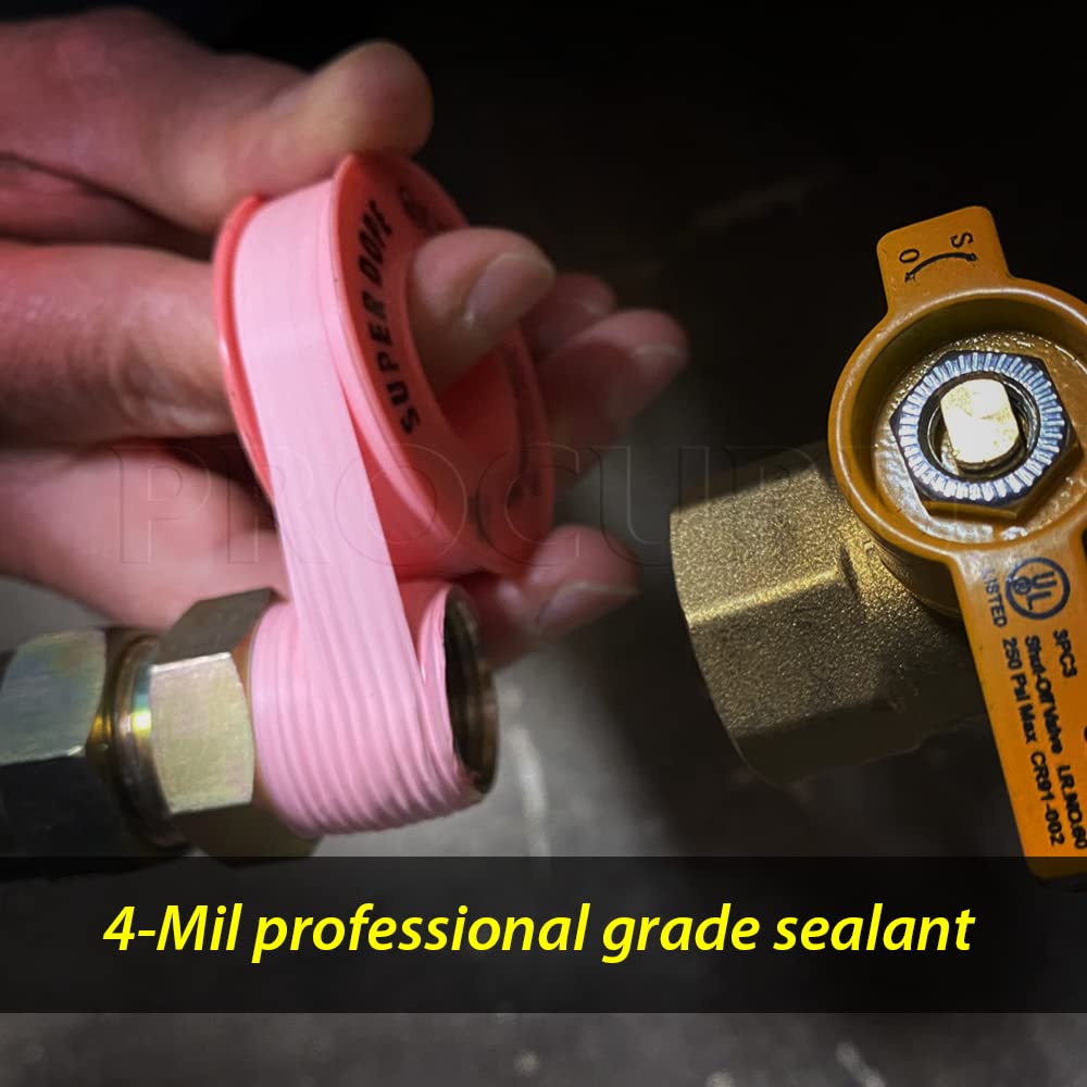 10-Pack 1/2" x 520" Professional Grade Pipe Thread Sealant 4-Mil Pink PTFE Plumbing Teflon Tape, for Water and Gas