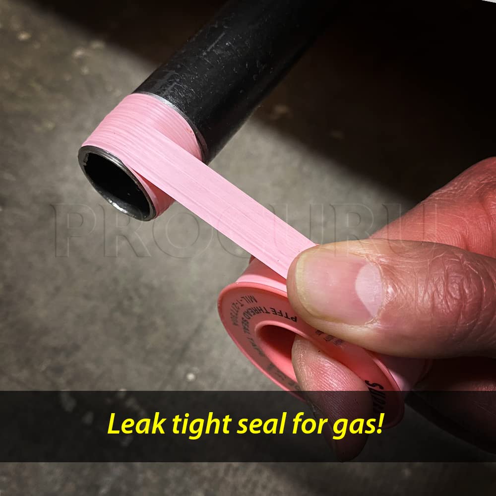 10-Pack 1/2" x 520" Professional Grade Pipe Thread Sealant 4-Mil Pink PTFE Plumbing Teflon Tape, for Water and Gas
