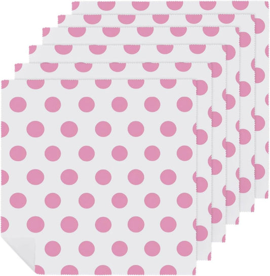 Light Pink Dot Cloth Napkins Set of 6, Square Premium Reusable Washable Polyester Table Linen Napkin for Dinner Party