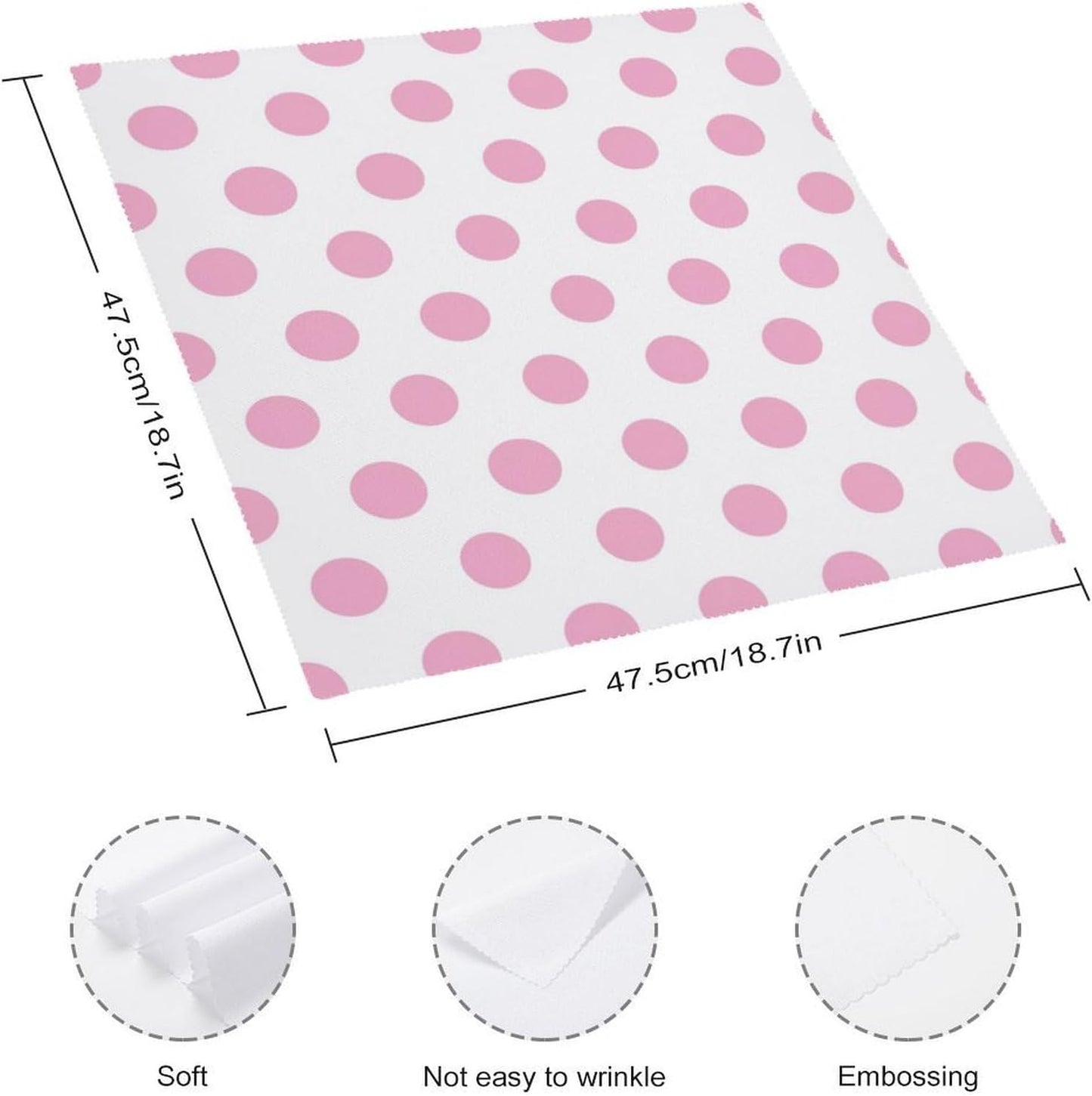 Light Pink Dot Cloth Napkins Set of 6, Square Premium Reusable Washable Polyester Table Linen Napkin for Dinner Party