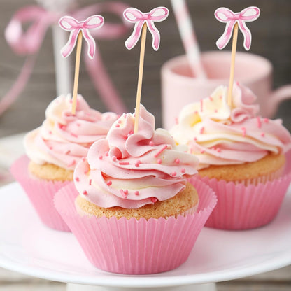 200 Pcs Pink Bow Cocktail Picks Swizzle Stick Toothpicks 4.72 Inch Long Bamboo Cute Toothpicks for Appetizers Cupcake Drinks Coquette Birthday Bridal Wedding Baby Shower Bow Party Decoration