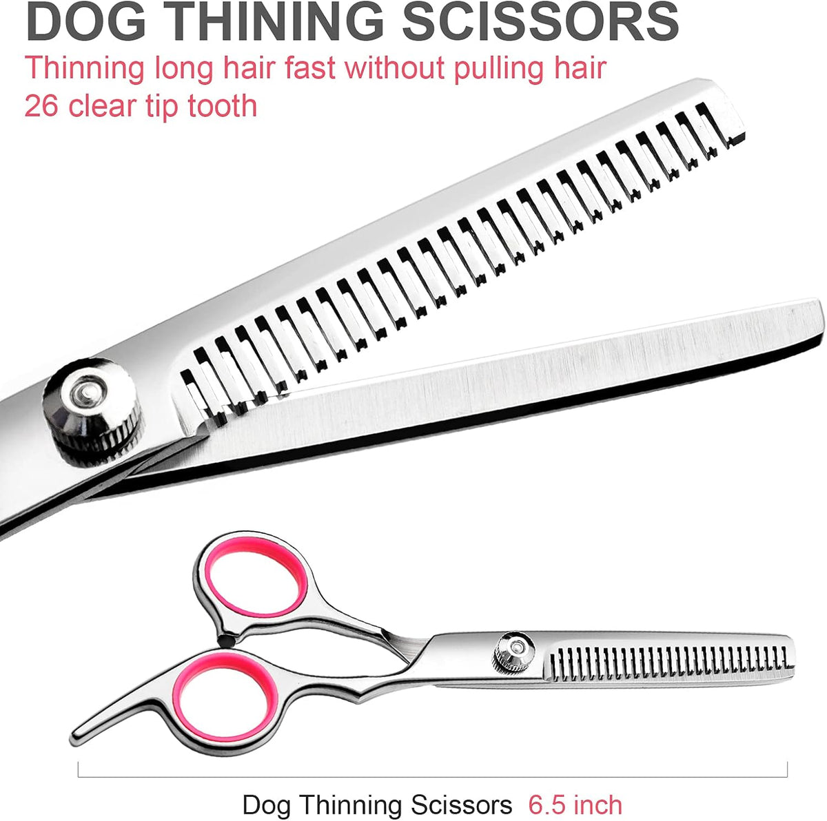 Dog Grooming Scissors Kit, Premium Stainless Steel Dog Shears with Curved Shears, Sharp Durable for Dogs Cats+Pink 3 Piece