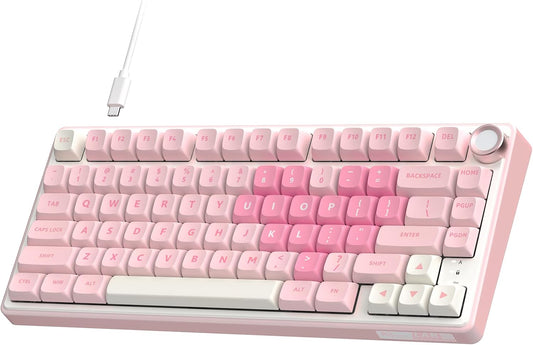 R75 Mechanical Keyboard Wired with Volume Knob, 75% Keyboard Gasket Mounted, Hot Swappable, Creamy Sound, MDA Profile, PBT Keycaps, Pink