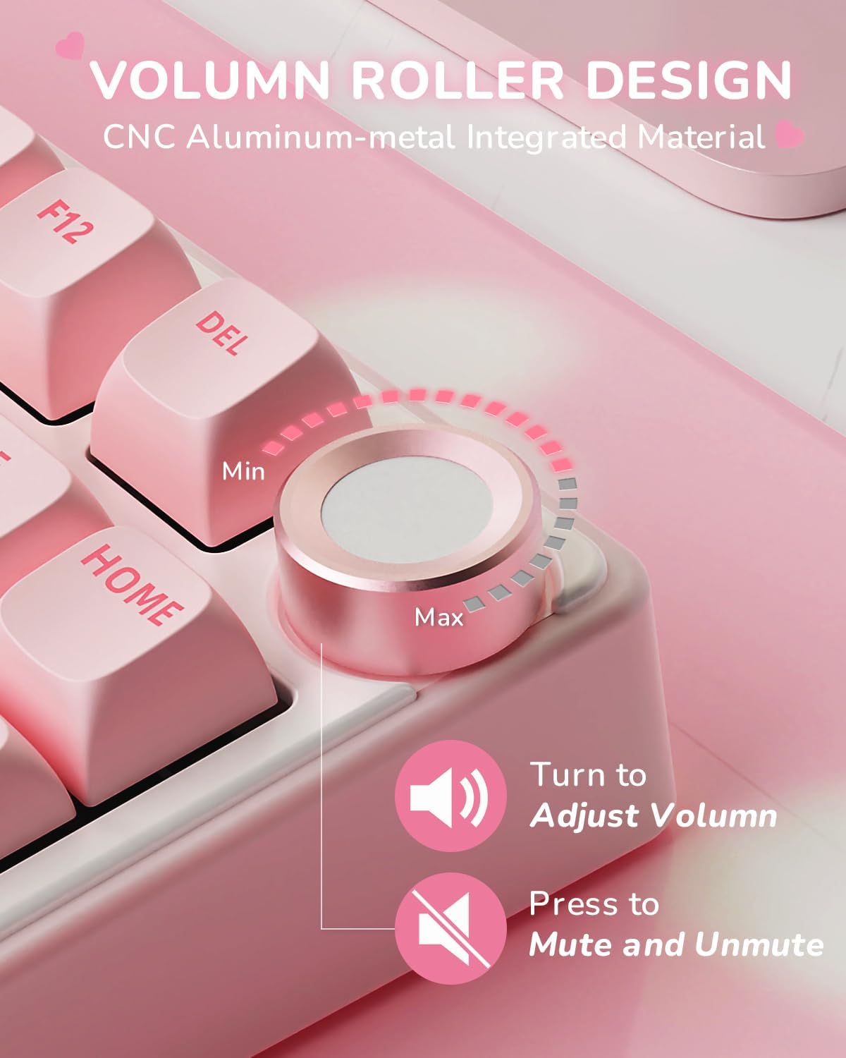 R75 Mechanical Keyboard Wired with Volume Knob, 75% Keyboard Gasket Mounted, Hot Swappable, Creamy Sound, MDA Profile, PBT Keycaps, Pink