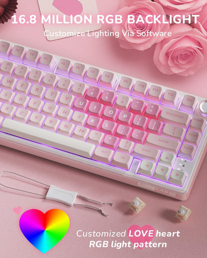 R75 Mechanical Keyboard Wired with Volume Knob, 75% Keyboard Gasket Mounted, Hot Swappable, Creamy Sound, MDA Profile, PBT Keycaps, Pink