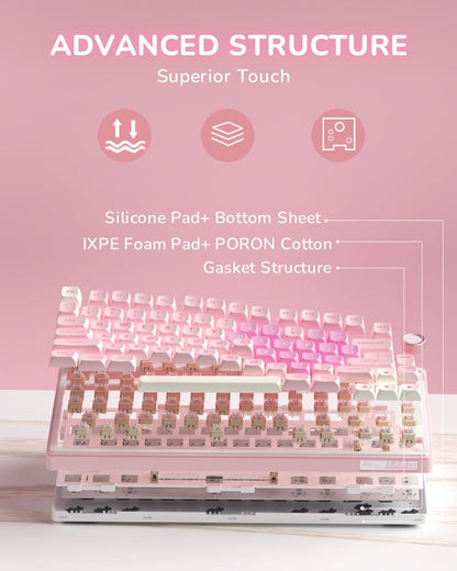 R75 Mechanical Keyboard Wired with Volume Knob, 75% Keyboard Gasket Mounted, Hot Swappable, Creamy Sound, MDA Profile, PBT Keycaps, Pink