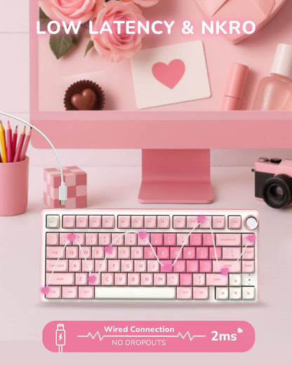 R75 Mechanical Keyboard Wired with Volume Knob, 75% Keyboard Gasket Mounted, Hot Swappable, Creamy Sound, MDA Profile, PBT Keycaps, Pink