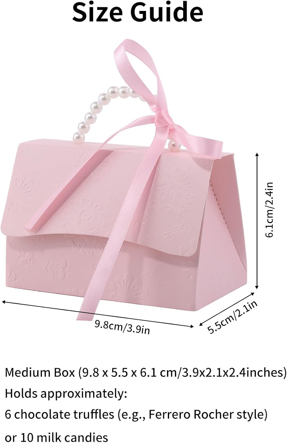motoeye 10Pcs Pink Pearl Paper Gift Boxes for Wedding Favors, Elegant Bridesmaid and Party Favor Boxes with Ribbon, Ideal for Bridal Shower, Baby Shower, and Special Occasions M