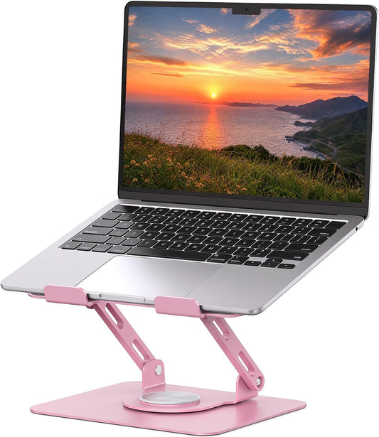 360 Rotating Laptop Stand, Adjustable Riser,10-17", Pink