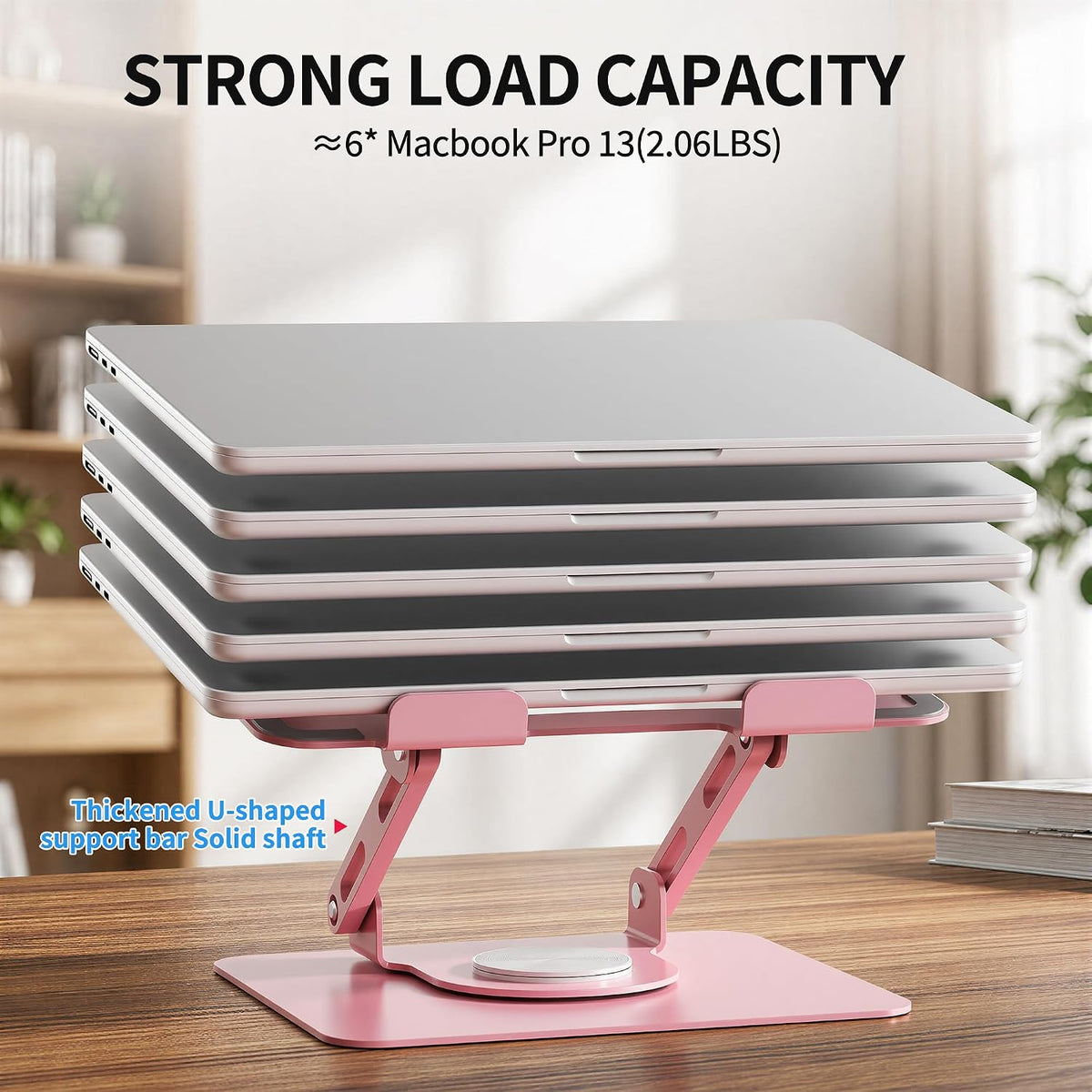 360 Rotating Laptop Stand, Adjustable Riser,10-17", Pink