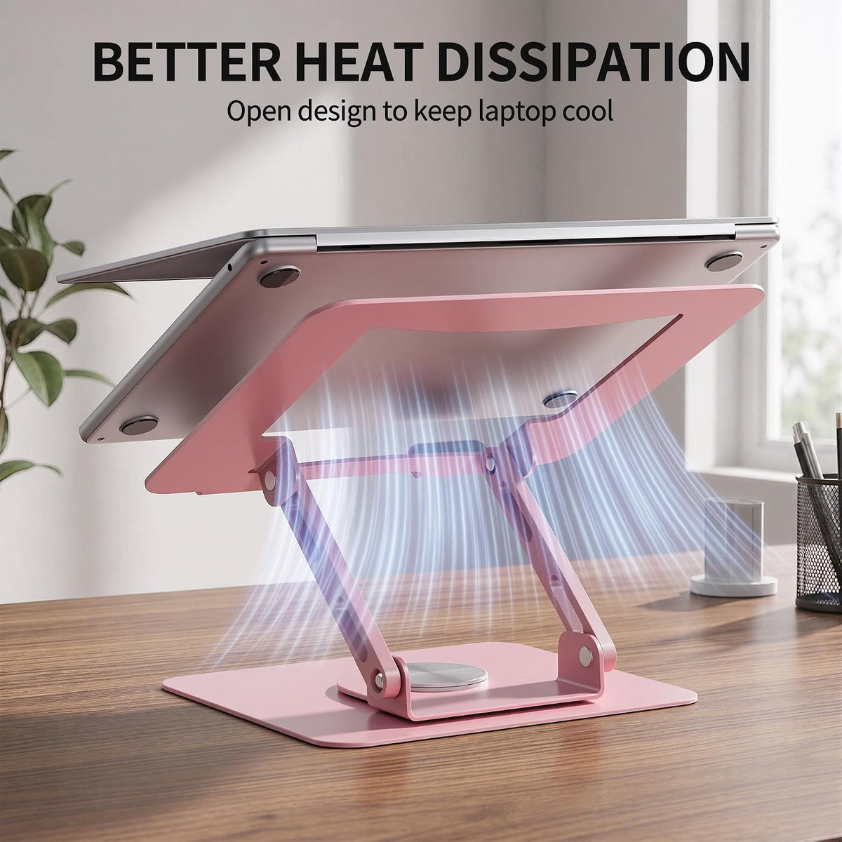 360 Rotating Laptop Stand, Adjustable Riser,10-17", Pink