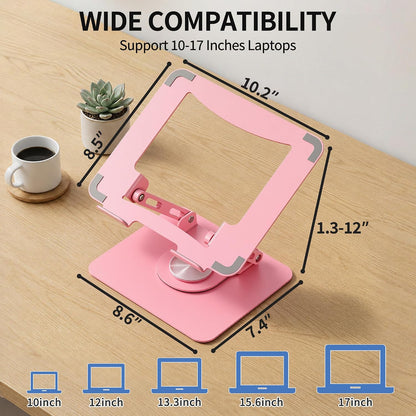 360 Rotating Laptop Stand, Adjustable Riser,10-17", Pink