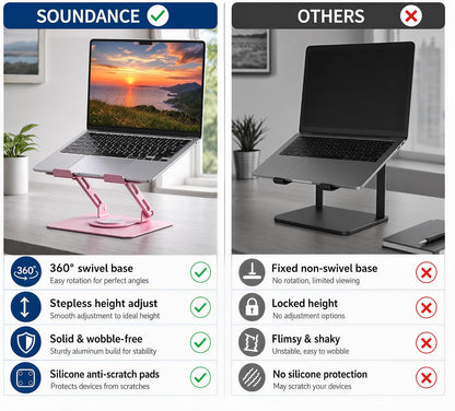 360 Rotating Laptop Stand, Adjustable Riser,10-17", Pink
