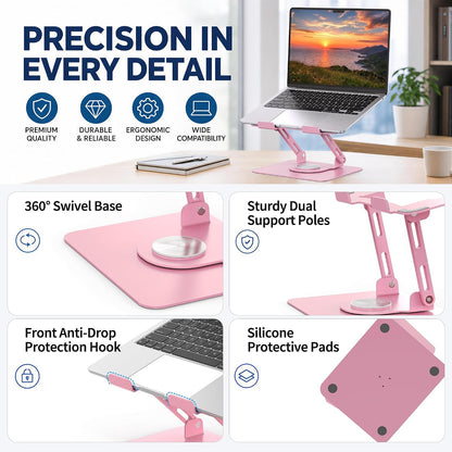 360 Rotating Laptop Stand, Adjustable Riser,10-17", Pink