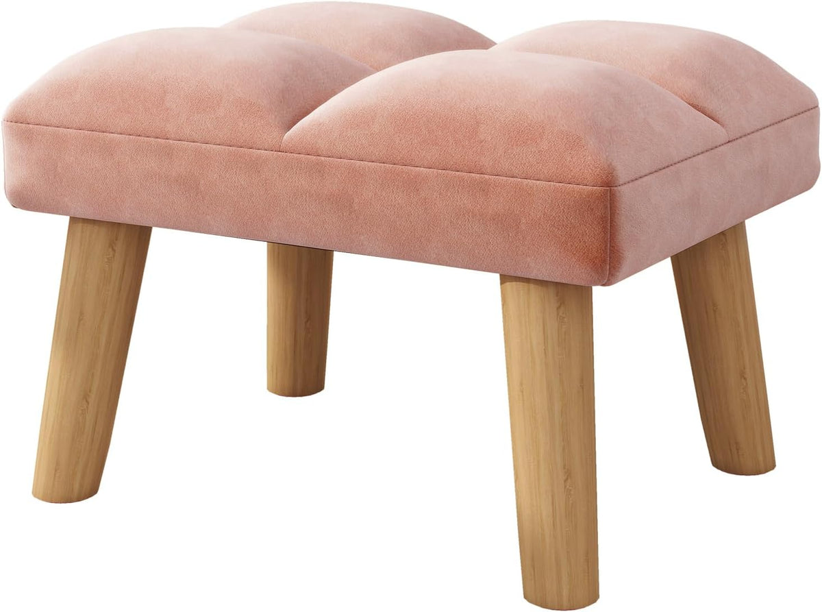 YMYNY Footstool, Small Ottoman Chair with Wooden Legs, Modern Padded Sofa Seat Foot Rest, Sofa Footrest for Living Room Entryway 15.74" D×11.81" W×10.62" H Pink UHBD032P