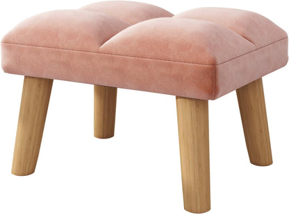 YMYNY Footstool, Small Ottoman Chair with Wooden Legs, Modern Padded Sofa Seat Foot Rest, Sofa Footrest for Living Room Entryway 15.74" D×11.81" W×10.62" H Pink UHBD032P