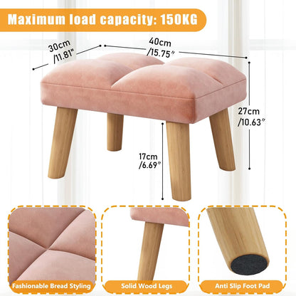 YMYNY Footstool, Small Ottoman Chair with Wooden Legs, Modern Padded Sofa Seat Foot Rest, Sofa Footrest for Living Room Entryway 15.74" D×11.81" W×10.62" H Pink UHBD032P