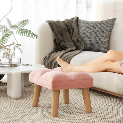 YMYNY Footstool, Small Ottoman Chair with Wooden Legs, Modern Padded Sofa Seat Foot Rest, Sofa Footrest for Living Room Entryway 15.74" D×11.81" W×10.62" H Pink UHBD032P