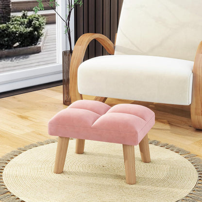 YMYNY Footstool, Small Ottoman Chair with Wooden Legs, Modern Padded Sofa Seat Foot Rest, Sofa Footrest for Living Room Entryway 15.74" D×11.81" W×10.62" H Pink UHBD032P