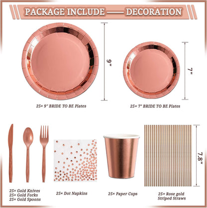 LFSTGN 274 Pcs Rose Gold Bridal Shower Decorations, Decorations Favors - "BRIDE TO BE" Banner, Veil, Balloon, Photo Props, Tableware with Rose Gold for 25 Guests