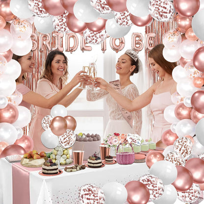 LFSTGN 274 Pcs Rose Gold Bridal Shower Decorations, Decorations Favors - "BRIDE TO BE" Banner, Veil, Balloon, Photo Props, Tableware with Rose Gold for 25 Guests