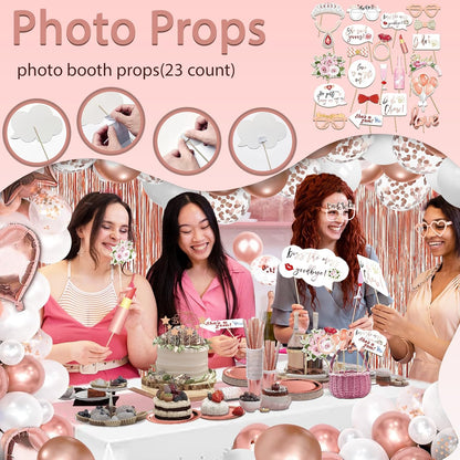 LFSTGN 274 Pcs Rose Gold Bridal Shower Decorations, Decorations Favors - "BRIDE TO BE" Banner, Veil, Balloon, Photo Props, Tableware with Rose Gold for 25 Guests