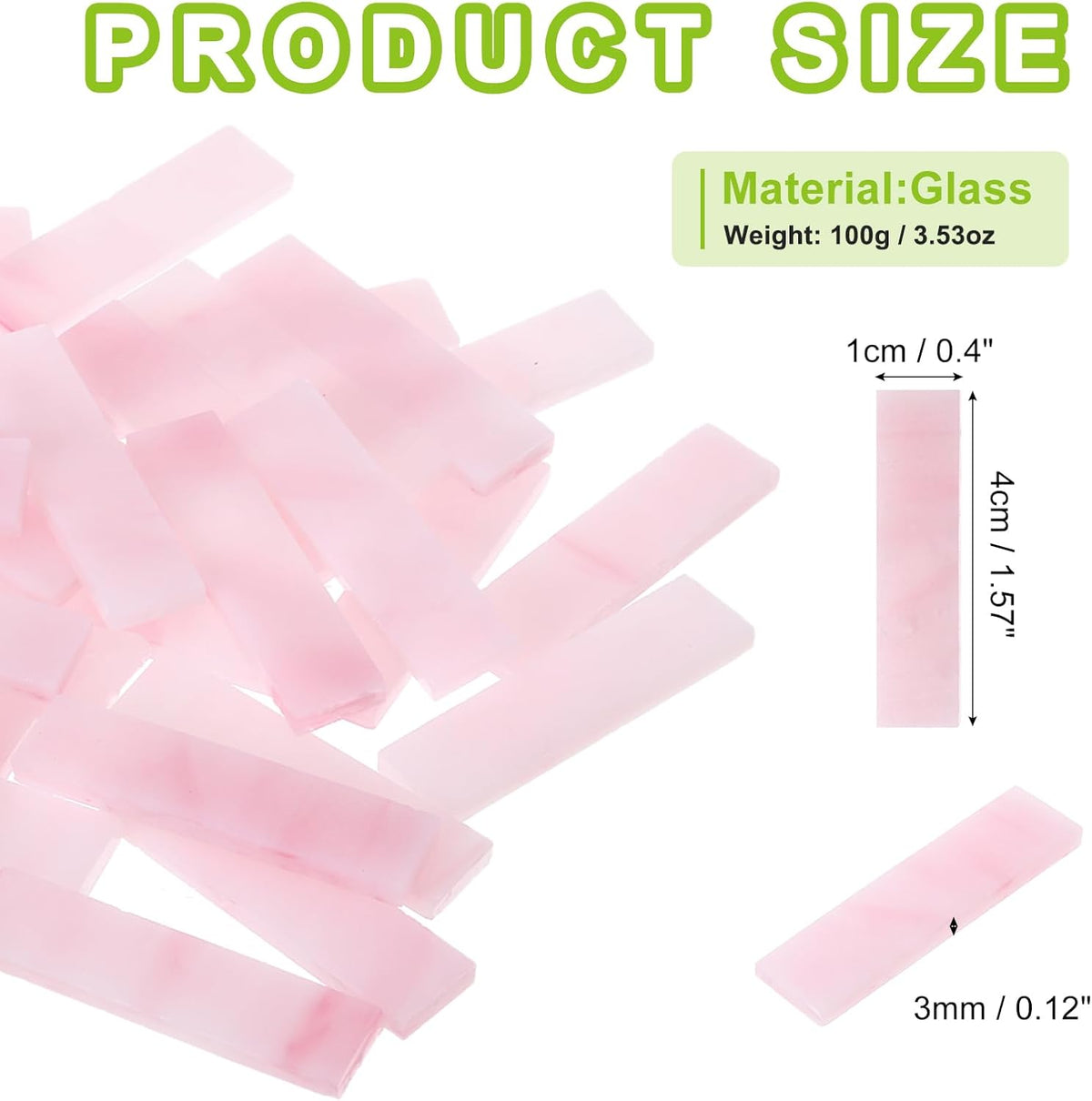 Rectangular Mosaic Tiles Stained Glass Strips, 1.57" x 0.4" Pink Glass Pieces 100g/3.53 oz Mosaic Tile Making Supplies for DIY Handmade Crafts and Home Decoration