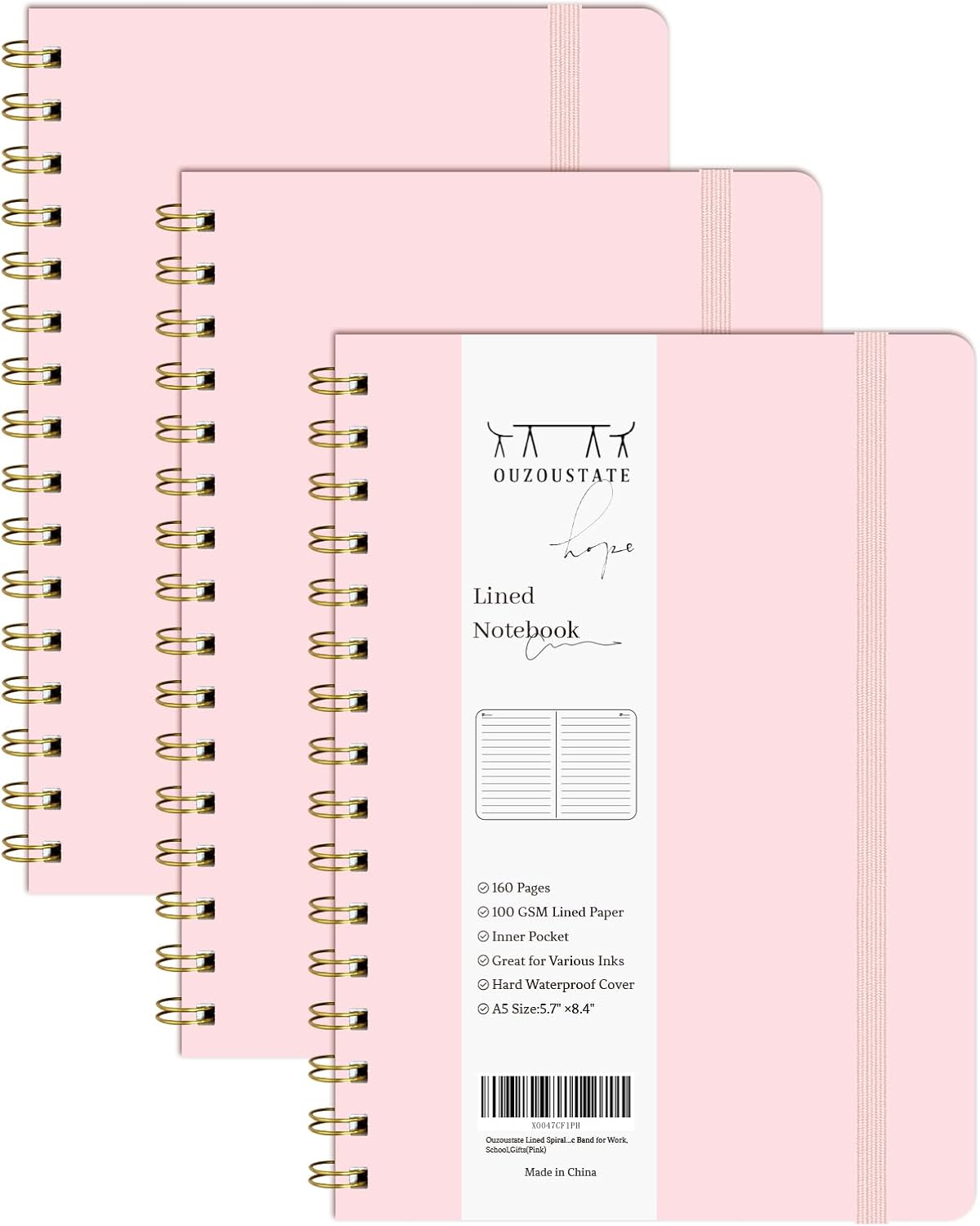 Lined Spiral Notebook 3Pack A5 Pink College Ruled Hardcover Journal 160 Pages-5.67" x 8.4",100 GSM Paper, Spiral Bound Notebook for Work School Note Taking Business