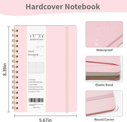 Lined Spiral Notebook 3Pack A5 Pink College Ruled Hardcover Journal 160 Pages-5.67" x 8.4",100 GSM Paper, Spiral Bound Notebook for Work School Note Taking Business