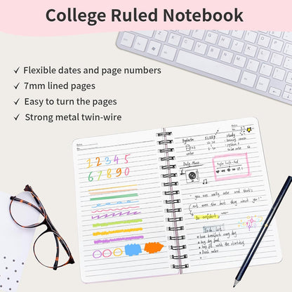 Lined Spiral Notebook 3Pack A5 Pink College Ruled Hardcover Journal 160 Pages-5.67" x 8.4",100 GSM Paper, Spiral Bound Notebook for Work School Note Taking Business