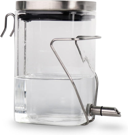 Guinea Pig Water Bottle No Drip, Rabbit Glass Waterer, Chinchilla Stainless Steel Nozzle Anti-Bite Water Dispenser for Small Animal, Bunny, Hamster, Sugar Glider and Rat(20.2oz)