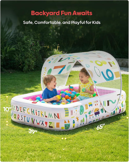Kiddie Pool with Canopy, Inflatable Design, 65 x 39 in, Pink