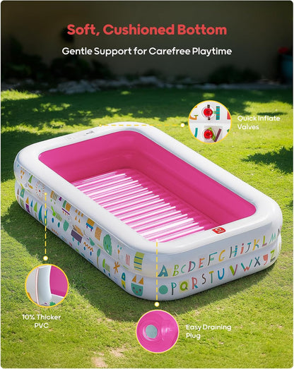 Kiddie Pool with Canopy, Inflatable Design, 65 x 39 in, Pink