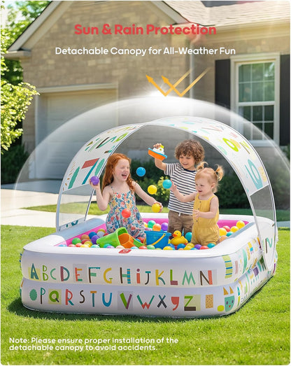 Kiddie Pool with Canopy, Inflatable Design, 65 x 39 in, Pink