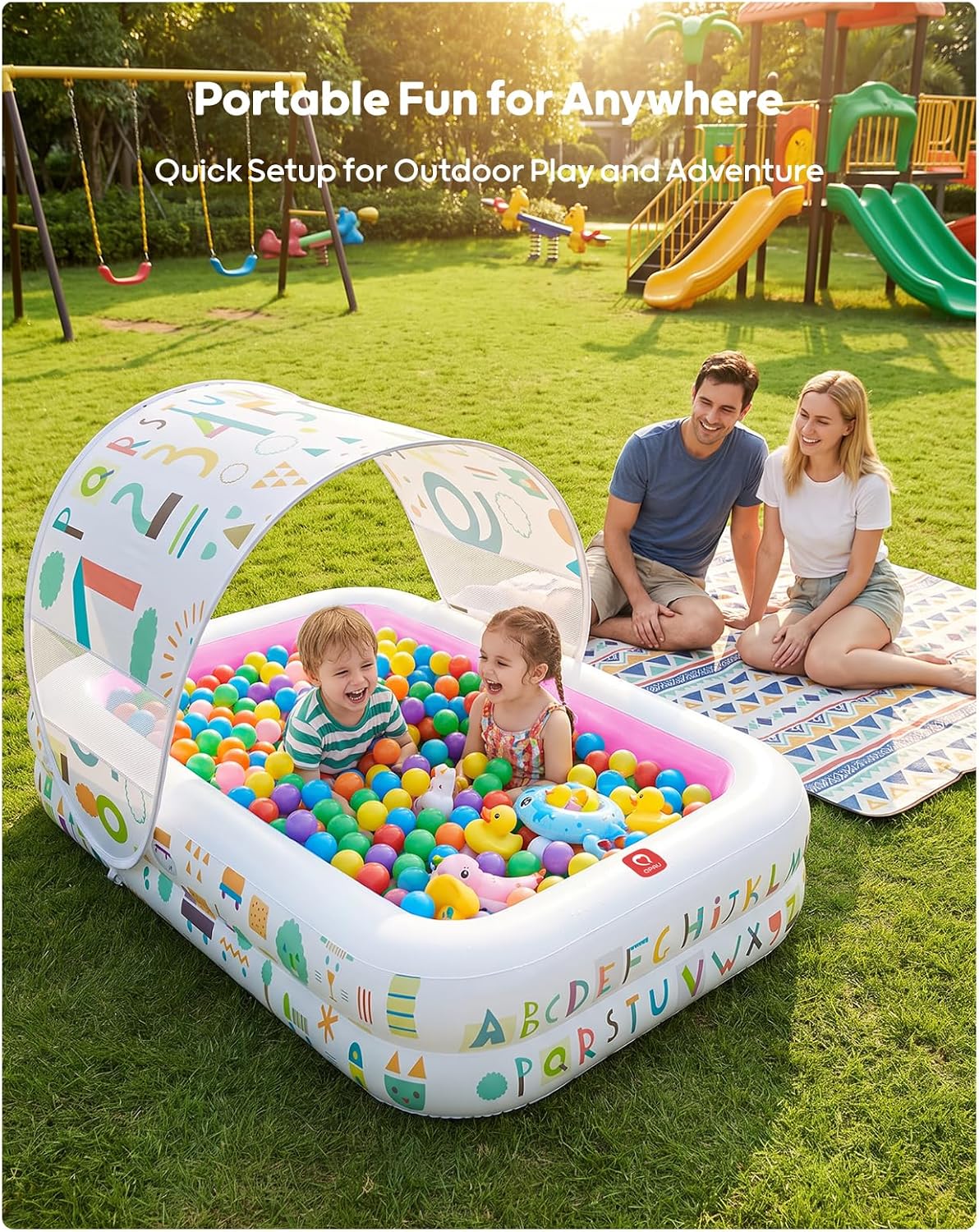 Kiddie Pool with Canopy, Inflatable Design, 65 x 39 in, Pink