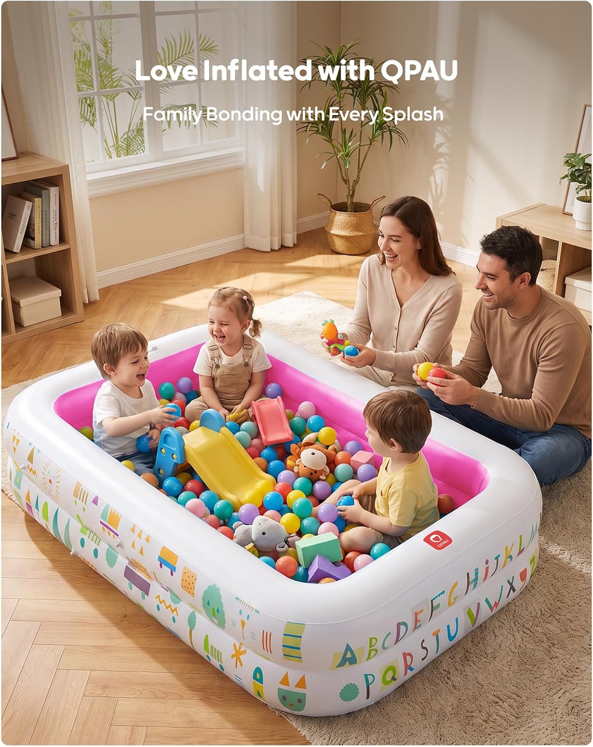 Kiddie Pool with Canopy, Inflatable Design, 65 x 39 in, Pink